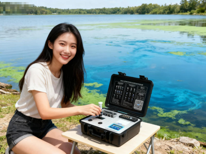 户外现场使用便携式多参数水质测定仪检测湖水水质