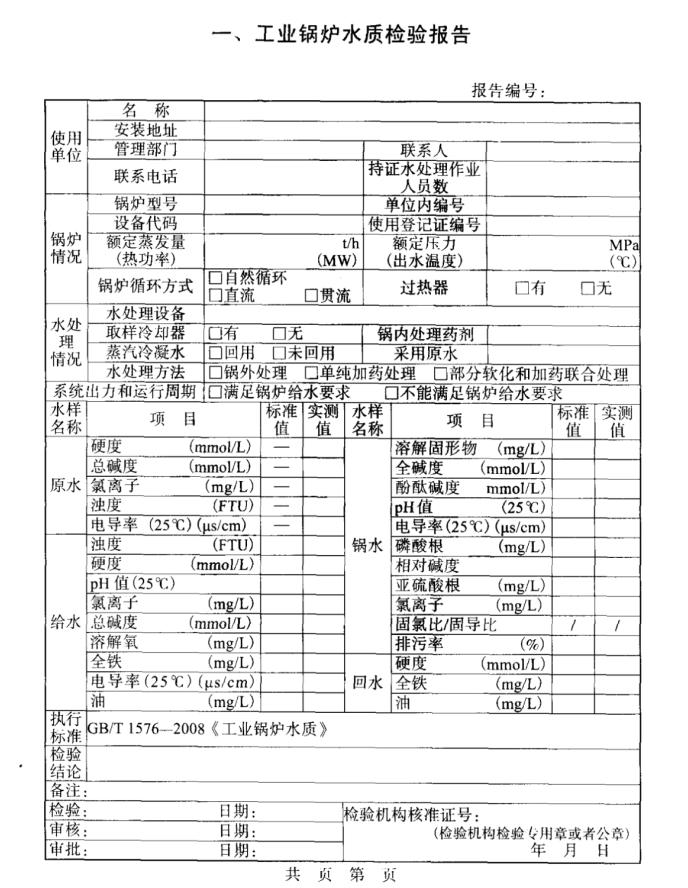 工业锅炉水质检验报告模板